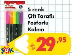 5 Renk Çift Taraflı Fosforlu Kalem 5 Renk Çift Taraflı Fosforlu Kalem