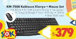 Everest KM-7500 Kablosuz Klavye+Mouse Set Everest KM-7500 Kablosuz Klavye+Mouse Set