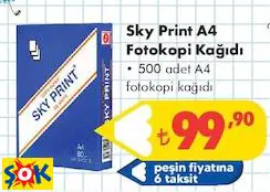 Sky Print A4 Fotokopi Kağıdı 500 Adet Sky Print A4 Fotokopi Kağıdı 500 Adet
