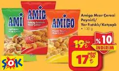 Amigo Mısır Çerezi Peynirli/Yer Fıstıklı/Ketçaplı 130 g Amigo Mısır Çerezi Peynirli/Yer Fıstıklı/Ketçaplı 130 g