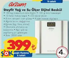 Arzum Stayfit Yağ ve Su Ölçer Dijital Baskül Arzum Stayfit Yağ ve Su Ölçer Dijital Baskül