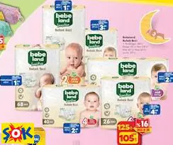 Bebeland Bebek Bezi Yenidoğan 68'li/XLarge 26'lı/Mini 58'li/ Midi 45'li/Maxi 40'lı/Junior 29'lu Bebeland Bebek Bezi Yenidoğan 68'li/XLarge 26'lı/Mini 58'li/ Midi 45'li/Maxi 40'lı/Junior 29'lu