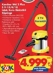 Karcher WD 2 Plus S V-15/4/18 Islak Kuru Elektrikli Süpürge Karcher WD 2 Plus S V-15/4/18 Islak Kuru Elektrikli Süpürge
