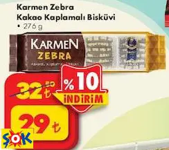 Karmen Zebra Kakao Kaplamalı Bisküvi 276 g Karmen Zebra Kakao Kaplamalı Bisküvi 276 g