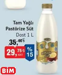 Dost Tam Yağlı Pastörize Süt 1 l Dost Tam Yağlı Pastörize Süt 1 l