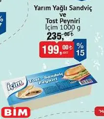 İçim Yarım Yağlı Sandviç ve Tost Peyniri 1000 g İçim Yarım Yağlı Sandviç ve Tost Peyniri 1000 g