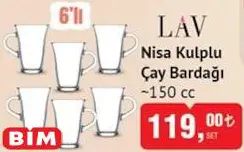 Lav Nisa Kulplu 6'lı Çay Bardağı 150 cc Lav Nisa Kulplu 6'lı Çay Bardağı 150 cc