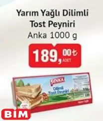 Anka Yarım Yağlı Dilimli Tost Peyniri 1000 g Anka Yarım Yağlı Dilimli Tost Peyniri 1000 g