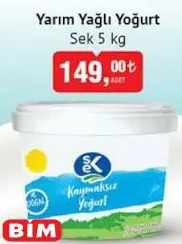 Sek Yarım Yağlı Yoğurt 5 kg Sek Yarım Yağlı Yoğurt 5 kg