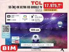 TCL 55V6A 55 inç 4K Ultra HD Google Tv Akıllı Televizyon TCL 55V6A 55 inç 4K Ultra HD Google Tv Akıllı Televizyon