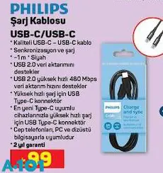 Philips Şarj Kablosu USB-C/USB-C Philips Şarj Kablosu USB-C/USB-C