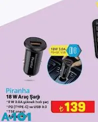 Piranha 18 W Araç Şarjı Piranha 18 W Araç Şarjı