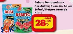 Bebeto Dondurularak Kurutulmuş Yumuşak Şeker Şeftali/Karpuz Aromalı 35 g Bebeto Dondurularak Kurutulmuş Yumuşak Şeker Şeftali/Karpuz Aromalı 35 g