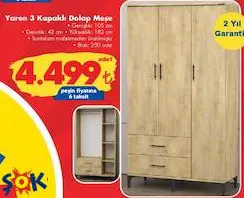 Garaj Home Yaren 3 Kapaklı Dolap Meşe Garaj Home Yaren 3 Kapaklı Dolap Meşe