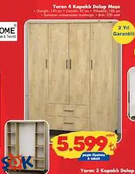 Garaj Home Yaren 4 Kapaklı Dolap Meşe Garaj Home Yaren 4 Kapaklı Dolap Meşe