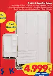 Garaj Home Öykü 3 Kapaklı Dolap Garaj Home Öykü 3 Kapaklı Dolap