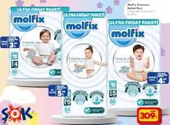 Molfix Premium Bebek Bezi Maxi 86'lı/Junior 66'lı/XL 54'lü Molfix Premium Bebek Bezi Maxi 86'lı/Junior 66'lı/XL 54'lü