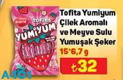 Tofita Yumiyum Çilek Aromalı ve Meyve Sulu Yumuşak Şeker 15/6.7 g Tofita Yumiyum Çilek Aromalı ve Meyve Sulu Yumuşak Şeker 15/6.7 g