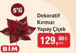 Dekoratif Kırmızı Yapay Çiçek 5'li Dekoratif Kırmızı Yapay Çiçek 5'li