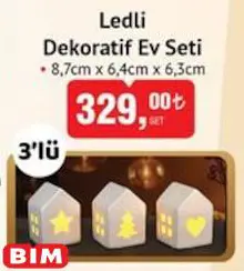 Ledli Dekoratif Ev Seti 3'lü 8,7x6,4x6,3 cm Ledli Dekoratif Ev Seti 3'lü 8,7x6,4x6,3 cm