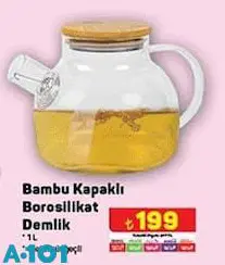 Bambu Kapaklı Borosilikat Demlik 1 L Bambu Kapaklı Borosilikat Demlik 1 L