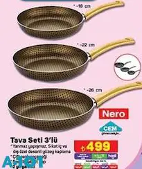 Cem Nero Tava Seti 3'lü 18+22+26 cm Cem Nero Tava Seti 3'lü 18+22+26 cm