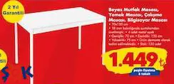 Alesta Life Beyaz Mutfak Masası/Yemek Masası/Çalışma Masası/Bilgisayar Masası 70x120 cm Alesta Life Beyaz Mutfak Masası/Yemek Masası/Çalışma Masası/Bilgisayar Masası 70x120 cm