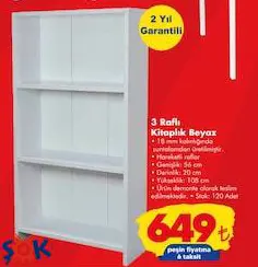 Alesta Life 3 Raflı Kitaplık Beyaz Alesta Life 3 Raflı Kitaplık Beyaz