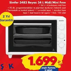 Simfer 3483 Beyaz 34 L Midi/Mini Fırın Simfer 3483 Beyaz 34 L Midi/Mini Fırın