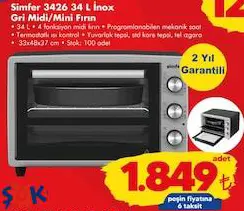 Simfer 3426 34 L Inox Gri Midi/Mini Fırın Simfer 3426 34 L Inox Gri Midi/Mini Fırın