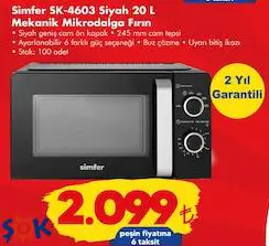Simfer SK-4603 Siyah 20 l Mekanik Mikrodalga Fırın Simfer SK-4603 Siyah 20 l Mekanik Mikrodalga Fırın