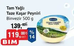 Binvezir Tam Yağlı Taze Kaşar Peyniri 500 g Binvezir Tam Yağlı Taze Kaşar Peyniri 500 g