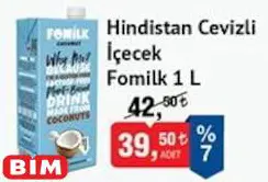 Fomilk Hindistan Cevizli İçecek 1 L Fomilk Hindistan Cevizli İçecek 1 L