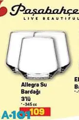 Paşabahçe Allegra Su Bardağı 3'lü 345 cc Paşabahçe Allegra Su Bardağı 3'lü 345 cc
