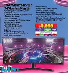 Thull TG-UWQHD34C-180 34 inç Gaming Monitör Oyun Monitörü Thull TG-UWQHD34C-180 34 inç Gaming Monitör Oyun Monitörü