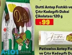 Dutti Antep Fıstıklı ve Çıtır Kadayıflı Dubai Çikolatası 120 g Dutti Antep Fıstıklı ve Çıtır Kadayıflı Dubai Çikolatası 120 g