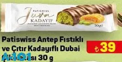 Patiswiss Antep Fıstıklı ve Çıtır Kadayıflı Dubai Çikolatası 30 g Patiswiss Antep Fıstıklı ve Çıtır Kadayıflı Dubai Çikolatası 30 g
