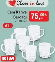 Glass in Love Cam Kahve Bardağı 100 cc 6'lı Glass in Love Cam Kahve Bardağı 100 cc 6'lı