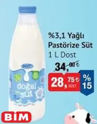 Dost %3.1 Yağlı Pastörize Süt 1 L Dost %3.1 Yağlı Pastörize Süt 1 L