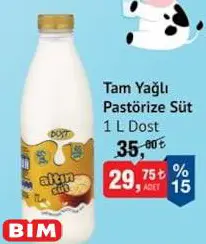 Dost Tam Yağlı Pastörize Süt 1 L Dost Tam Yağlı Pastörize Süt 1 L