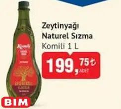 Komili Zeytinyağı Naturel Sızma 1 L Komili Zeytinyağı Naturel Sızma 1 L