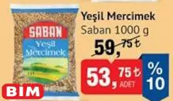 Saban Yeşil Mercimek 1000 g Saban Yeşil Mercimek 1000 g