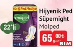Molped Hijyenik Ped Süpernight 22'li Molped Hijyenik Ped Süpernight 22'li
