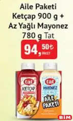 Tat Aile Paketi Ketçap 900 g + Az Yağlı Mayonez 780 g Tat Aile Paketi Ketçap 900 g + Az Yağlı Mayonez 780 g