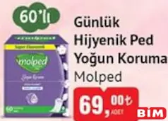 Molped Günlük Hijyenik Ped Yoğun Koruma 60'lı Molped Günlük Hijyenik Ped Yoğun Koruma 60'lı