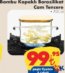 Bambu Kapaklı Borosilikat Cam Tencere 700 cc Bambu Kapaklı Borosilikat Cam Tencere 700 cc