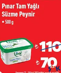 Pınar Tam Yağlı Süzme Peynir 500 g Pınar Tam Yağlı Süzme Peynir 500 g