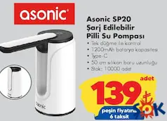 Asonic SP20 Şarj Edilebilir Pilli Su Pompası Asonic SP20 Şarj Edilebilir Pilli Su Pompası