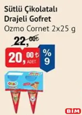 Ozmo Cornet Sütlü Çikolatalı Drajeli Gofret 2x25 g Ozmo Cornet Sütlü Çikolatalı Drajeli Gofret 2x25 g