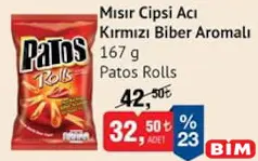 Patos Rolls Mısır Cipsi Acı Kırmızı Biber Aromalı 167 g Patos Rolls Mısır Cipsi Acı Kırmızı Biber Aromalı 167 g